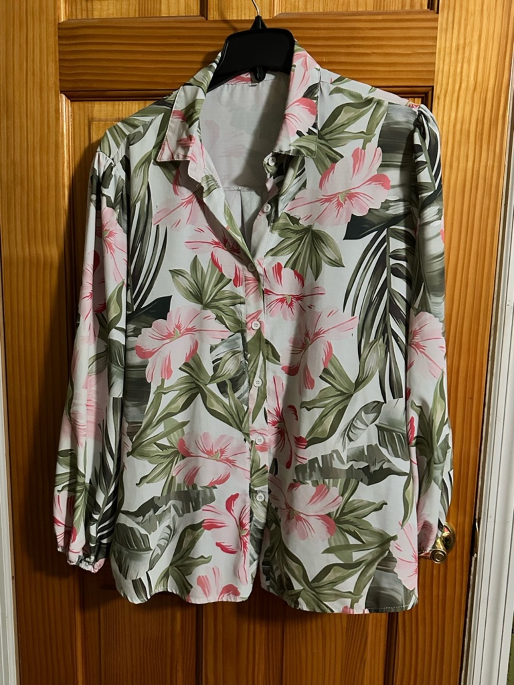 Tropical Floral Button-Up Shirt — Pink & Green